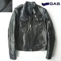 美品 GAS ガス 馬革 ホーススキン レザーミリタリージャケット 黒 ブラック S ライダース メンズ フライト 【相場価格10万円】-_画像1