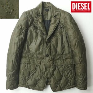 美品 DIESEL ディーゼル 製品加工 リップストップナイロン たまねぎステッチ キルティング テーラードジャケット カーキ S ブレザー