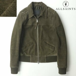 美品 ALL SAINTS オールセインツ HALCROW JACKET 牛革 スエードレザー ブルゾン ブラウン 茶 M ライダース ヌバック スポーツジャケット