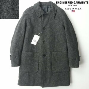 極美品 タグ付き USA製 Engineered Garments エンジニアード ガーメンツ ヘリンボーンウール リバーシブルコート グレー XS JP:S ハーフ丈