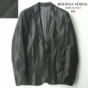 美品 イタリア製 BOTTEGA VENETA ボッテガ ヴェネタ 仔牛革 カーフレザー テーラードジャケット 黒 48 JP:L ブレザー【参考価格￥569,800】