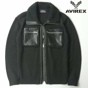  прекрасный товар AVIREX Avirex 6174022 LAMB LEATHER Double Zip MOD KNIT кожа ягненка кожа переключатель милитари вязаный блузон черный чёрный L