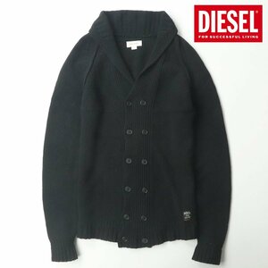 極美品 イタリア製 DIESEL ディーゼル ショールカラー ダブル ニットカーディガン 黒 ブラック M Pコート セーター【相場価格￥42,900-】