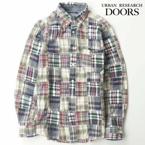 美品 URBAN RESEARCH DOORS アーバンリサーチ フランネル パッチワーク ボタンダウンシャツ チェック柄 38 JP:M 長袖 メンズ