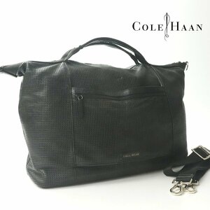 美品 COLE HAAN コールハーン 牛革 パンチングレザー 2WAY トートバッグ 黒 ブラック ショルダー ユニセックス【相場価格￥55,000-】