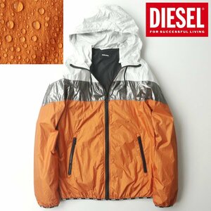 美品 DIESEL ディーゼル J-LAPAZ ミクスチャーデザイン フーデッド ナイロンジャケット M パーカー オレンジ【相場価格￥35,200-】