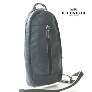 美品 COACH コーチ F70811 ヘリテージ 牛革 レザー ボディバッグ スリングパック ワンショルダー ネイビー 紺【相場価格￥60,500-】-