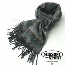 【色＆柄の魔術師！】新品タグ付き 訳あり イタリア製 MISSONI SPORT ミッソーニ カシミヤ混 ニットマフラー ストール フリンジ-_画像1