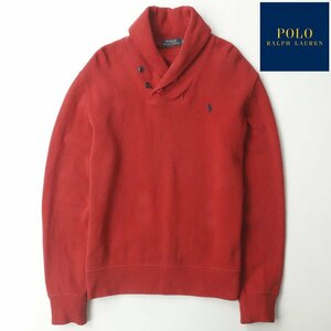 美品 POLO RALPH LAUREN ラルフローレン スウェットニット クロスマフラーカラー プルオーバー 赤 レッド M【相場価格￥40,890-】