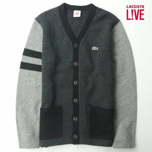 極美品 LACOSTE LIVE ラコステ ワニ刺繍 ウール しっかり肉厚 ニット カーディガン グレー 5 L セーター 【参考価格￥23,100-】