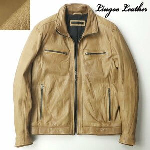 美品 Liugoo Leathers リューグーレザー シワ加工 羊革 ラムレザー シングル ライダースジャケット キャメル L【参考価格￥23,980-】