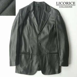 相場価格￥44,000- 極美品 ドウシシャ Licorice リコリッシュ 羊革 ラムレザー 3つボタン テーラードジャケット ブラック 黒 M ブレザー