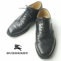 美品 日本製 BURBERRY バーバリー BU1468 牛革レザー ウィングチップ ビジネス ドレスシューズ 黒 ブラック 26.5ｃｍ 革靴 メンズ-_画像1