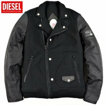 美品 DIESEL ディーゼル スウェット ナイロンダック 袖切替 MA-1 Dポケ ライダースジャケット 中綿入り 黒 M(JP:L)【参考価格￥51,000-】_画像1