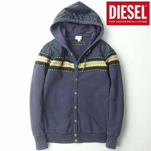 国内正規品 美品 DIESEL ディーゼル スウェット ｘ ニット切替 パーカ パープル 紫 M カーディガン メンズ 【相場価格￥30,800-】