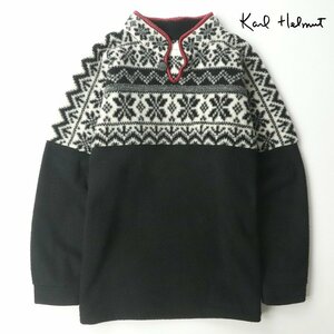 美品 日本製 Karl Helmut カールヘルム 秋冬 ボアフリース プルオーバー ノルディック柄 黒 ブラック JP:XL セーター 起毛 ピンクハウス