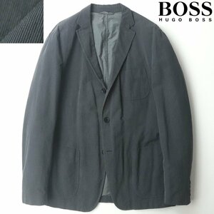 美品 BOSS HUGO BOSS ヒューゴボス コットンリネン 段返り 3B テーラードジャケット グレー ストライプ 52 JP:2XL ブレザー ビジネス-