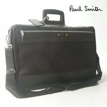 美品 PAUL SMITH ポールスミス 牛革 部分レザー x ヘリンボーン 2WAY ボストンバッグ ボルドー トラベル 旅行 ユニセックス_画像1