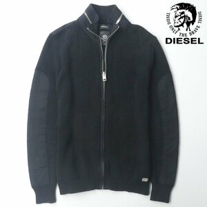 美品 DIESEL TRICOT ディーゼル コットンニット ジップブルゾン 黒 ブラック S ジャケット メンズ リブ編み【相場価格￥34,000-】