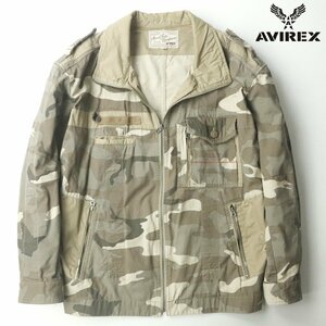 美品 AVIREX アヴィレックス 6142166 カモフラ柄 コットン ミリタリージャケット 3L/2XL ブルゾン 迷彩 【相場価格￥22,000-】-