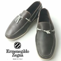 美品 イタリア製 Ermenegildo Zegna エルメネジルドゼニア 牛革 シュリンクレザー スリッポン ドライビング EE37【相場価格￥137,500-】-_画像1