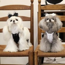 ホワイトSサイズ◆犬服 キャミソール チュールスカート ワンピース 清楚 上品 りぼん 新品 ドッグウェア 新作 ペット ウエディングドレス_画像8