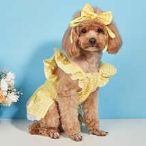 Sサイズ◆【ヘアリボン付き】犬服 キャミソール Dカン付き チェック柄 ワンピース 清楚 上品 フリル 新品 ドッグウェア 新作 ペット用品_画像6