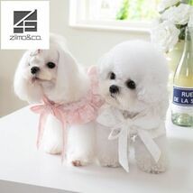 ピンクXLサイズ◆犬服 シャツ 花柄 ワンピース ドレス 清楚 シースルー フリル袖 上品 スカーフ風 りぼん 新品 ドッグウェア 新作 ペット_画像5