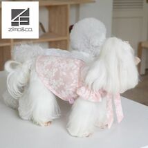 ピンクXLサイズ◆犬服 シャツ 花柄 ワンピース ドレス 清楚 シースルー フリル袖 上品 スカーフ風 りぼん 新品 ドッグウェア 新作 ペット_画像6