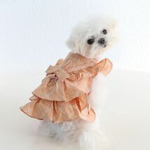 くすみオレンジXSサイズ◆【残り数枚】犬服 ワンピース 新品 ノースリーブ フリル袖 新作 ティアード Dカン付き りぼん チェック柄 ドッグ_画像2