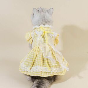 レッドXSサイズ◆【残り数枚】犬服 ワンピース ギンガムチェック ドレス 清楚 フリル袖 上品 レース 高級感 りぼん 新品 ドッグウェア 新作の画像6