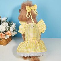 XSサイズ◆【ヘアリボン付き】犬服 キャミソール Dカン付き チェック柄 ワンピース 清楚 上品 フリル 新品 ドッグウェア 新作 ペット用品_画像5