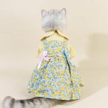 Sサイズ◆【残り数枚】犬服 ワンピース キャミソール 小花柄 チェック柄 清楚 上品 イエロー 襟付き りぼん 新品 ドッグウェア 新作 ペット_画像5