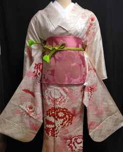  antique long-sleeved kimono piece embroidery photographing Mai pcs costume memory photographing ... exhibition double-woven obi . obi shime . extraordinary 