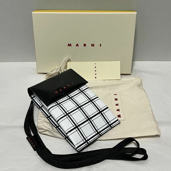 新品MARNI マルニ フォンケース TRIBECA スマートフォンケース チェック柄 ネックポーチ ショルダーバッグ クロスボディ 携帯ケース