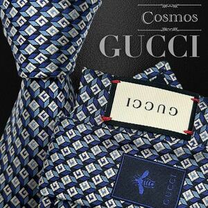 1円 未使用級 GUCCI グッチ 現行 ネクタイ ロゴ 蜂 ハチ bee 刺繍 青系 青色 白色 ブルー Gマーク 紳士服 スーツ メンズ 高級 ブランド