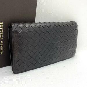 R316【美品】BOTTEGA VENETA ボッテガヴェネタ 長財布 コンパクト財布 二つ折り ウォレット レザー お札入れ 小銭入れ ダークブラウン 