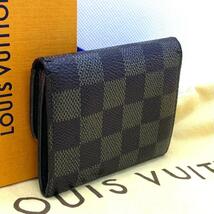 R342 希少品LOUIS VUITTON ルイヴィトン ダミエ コインケース コインパース 二つ折り 金具 黒 ブラック_画像2