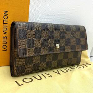 R339【極美品】LOUIS VUITTON ルイヴィトン ダミエ ポルトフォイユ インターナショナル 3つ折り財布 ウォレット 小銭入れ ブラウン 金具の画像1