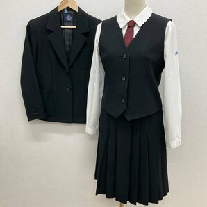 U519/S1090(中古)茨城県 下館工業高校 女子制服5点 /大きめ/170A/W72/ブレザー/ベスト/ブラウス/スカート/ネクタイ/黒/冬服/学生服/卒業生の画像1