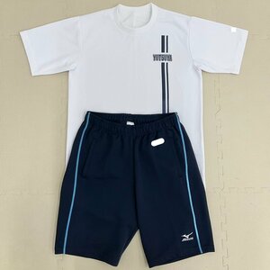 U527/S1074( used ) Tokyo Metropolitan area Shinjuku ward four . junior high school gym uniform 2 point /L/ short sleeves / shorts / for summer /Galax/MIZUNO/ white / navy blue / jersey / motion put on / man ./. industry raw goods /