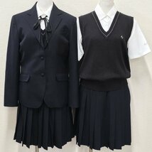 A547/T(中古)埼玉県 上尾高校 女子制服8点 /165A/M/L/W63/ブレザー/セーター/ベスト/ブラウス/スカート/紐リボン/濃紺/卒業生品_画像1