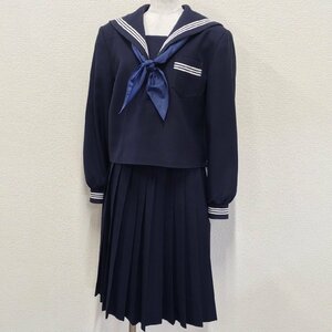 A563/(中古)広島・兵庫方面 女子制服3点 /校名不明/170A/W63/セーラー/スカート/スカーフ/白3本/KANKO/FineLabel/紺/学生服/女子学生