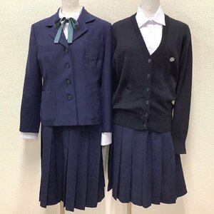 I469/T(中古)新潟県 新潟南高校 女子制服7点 /SSH/M/L/160/W66～68/ブレザー/カーディガン/ジャンパースカート/リボン/紺/学生服/卒業生品