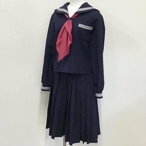 O540/(中古)広島・兵庫方面 女子制服3点 /校名不明/M/L/W64/丈65/セーラー/スカート/スカーフ/白3本/冬服/紺/学生服/中学校/高校/女子学生