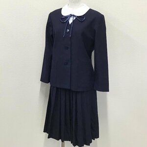 O547/(中古)兵庫・広島方面 女子制服4点 /校名不明/155A/S/W66/丈60/ブレザー/ブラウス/スカート/紐リボン/KANKO/紺/中学校/高校/学生服