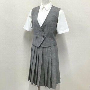 O554/T633(中古)栃木県 宇都宮白楊高校 女子制服3点 /指定品/S/W63/丈61/夏ベスト/半袖ブラウス/夏スカート/チェック柄/夏服/中学/卒業生品