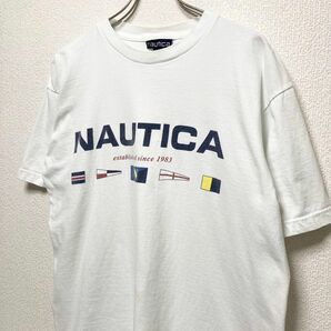 【希少白】US古着 90s NAUTICA フラッグ ロゴTシャツ