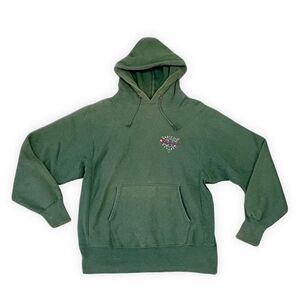 90’s 米国製 チャンピオン リバースウィーブ パーカー Champion REVERSE WEAVE HOOD スクリプトロゴ フェード グリーン 緑 L [ta-0995]