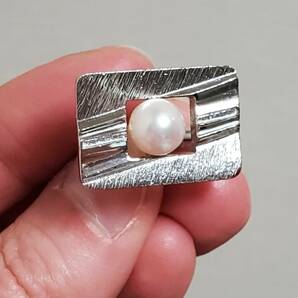真珠 SILVER シルバー刻印あり カフスボタン＆タイピン セット  メンズ  20ｇ 美品の画像6